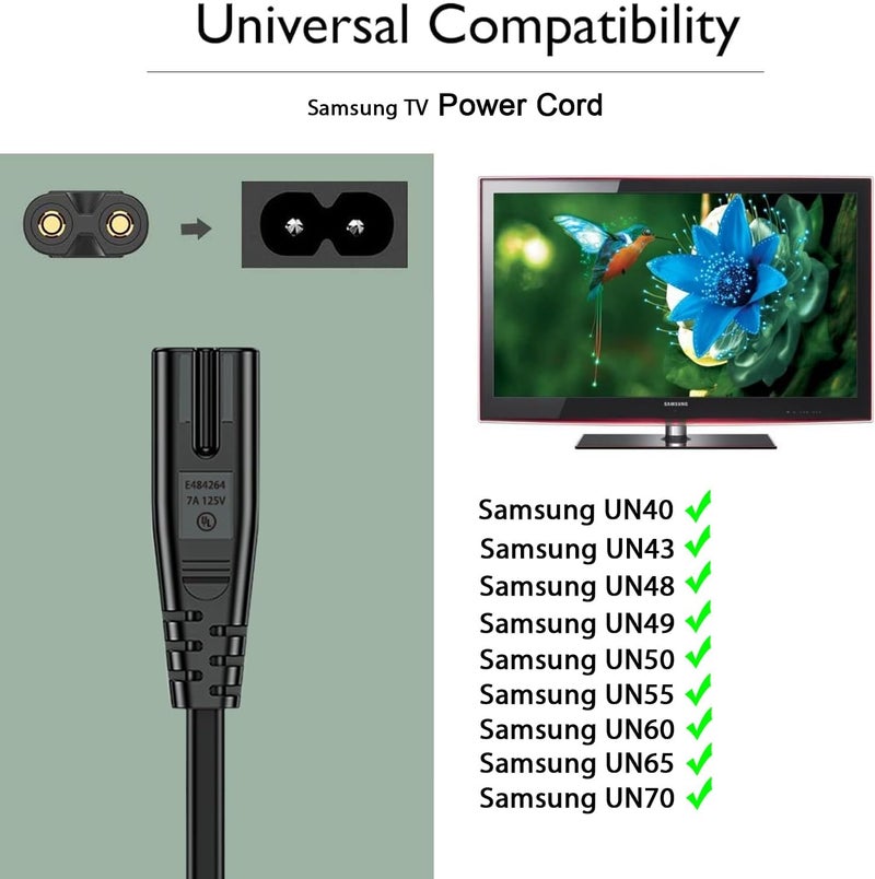 Goffeu Power Cord for Samsung TV, Replacement Samsung TV 2 Prong AC Power Cord UN40 UN43 UN48 UN49 UN50 UN55 UN60 UN70 UN75 UN78 UN65KS8000FXZA Smart 4K, Compatible for LG 24" 28", TCL Roku TVs (6Ft) - Image 2
